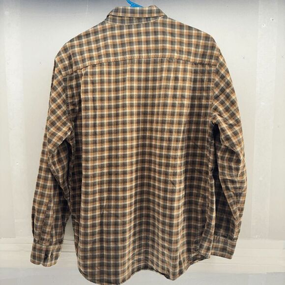St Johns Bay Premium Twill Shirt Mens Large Brown Small Plaid Button Down - Picture 5 of 5